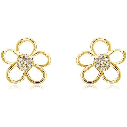 14K Gold Cubic Zirconia Wildflowers Stud Earrings