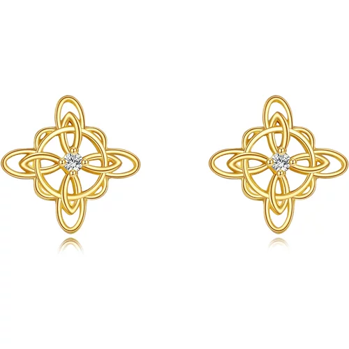 14K Gold Zircon Celtic Knot Stud Earrings