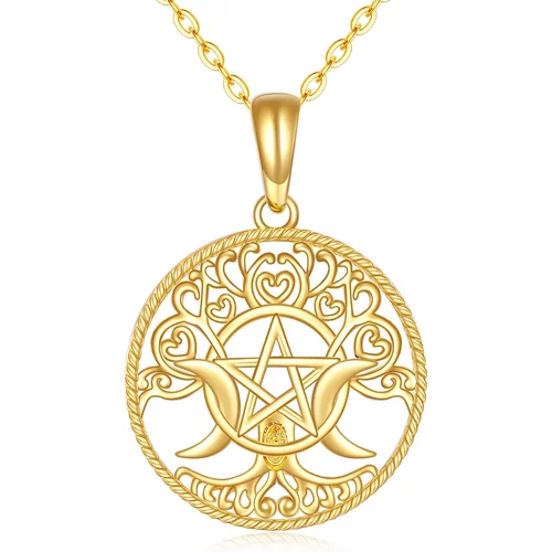 14K Gold Witches Knot Pendant Necklace