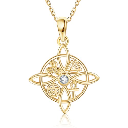 14K Gold Cubic Zirconia Witches Knot Pendant Necklace