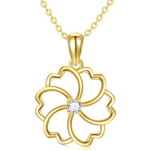 14K Gold Zircon Birth Flower Pendant Necklace