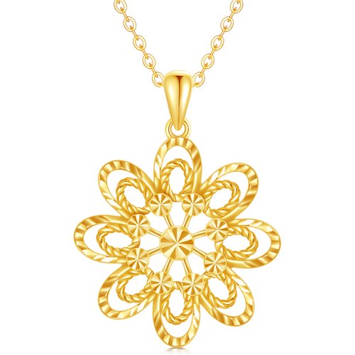 14K Gold Zircon Daisy Pendant Necklace