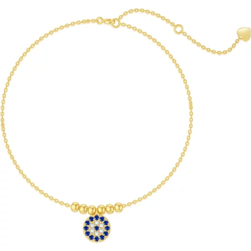 14K Gold Zircon Devil's Eye Single Layer Charm Anklet
