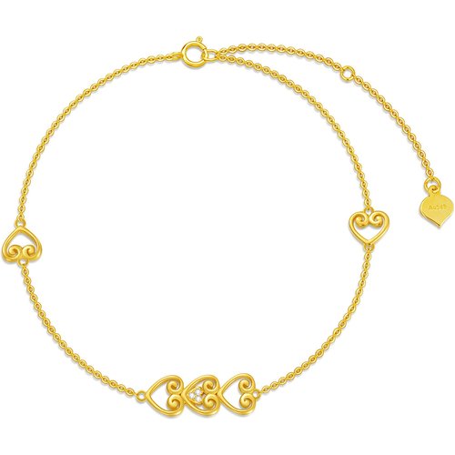 14K Gold Zircon Heart Charm Bracelet