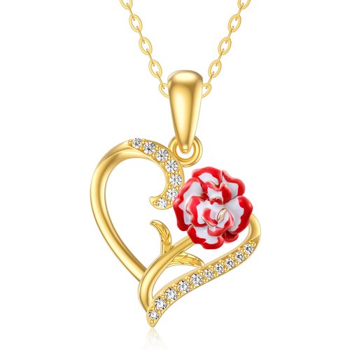14K Gold Zircon Heart Pendant Necklace