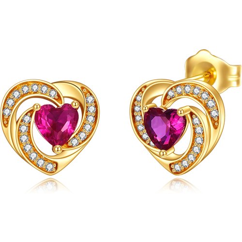 14K Gold Zircon Heart Stud Earrings