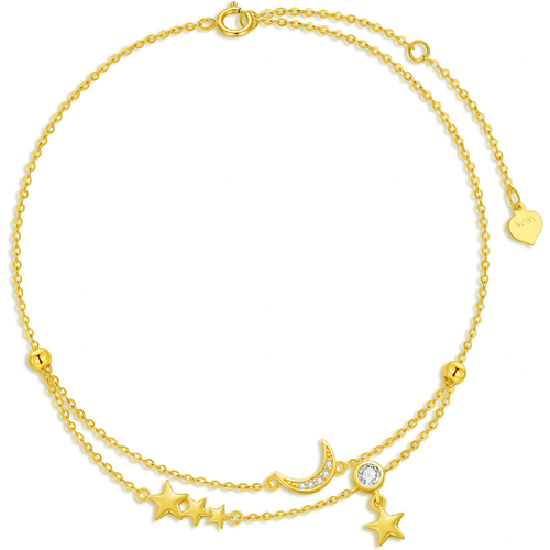 14K Gold Zircon Moon Multi-layered Anklet