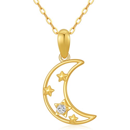 14K Gold Zircon Moon Pendant Necklace