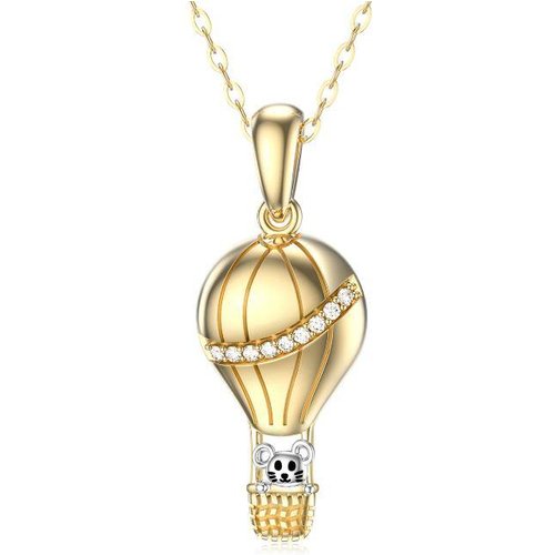 14K Gold Zircon Mouse & Hot Air Balloon Pendant Necklace