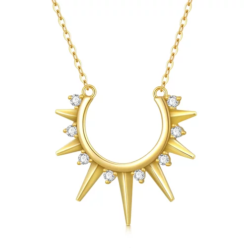 14K Gold Zircon Sun Pendant Necklace