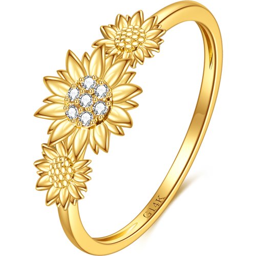 14K Gold Zircon Sunflower Engagement Ring