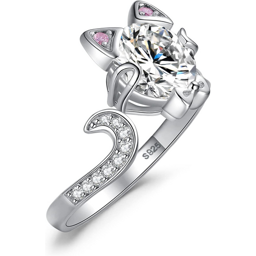 Sterling Silver Moissanite Cat Bow Open Ring for Women