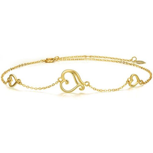 14K Gold Heart Single Layer Charm Anklet
