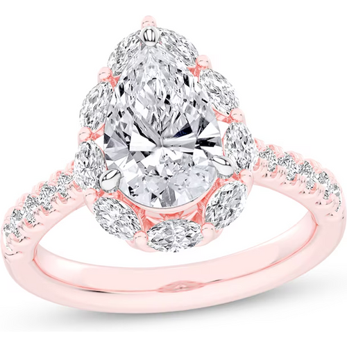 14K Rose Gold 1.25 to 3.75 CT.T.W. Pear Cut Lab Created Diamond Engagement Ring D-VVS1 Clarity 3EX IGI Certified