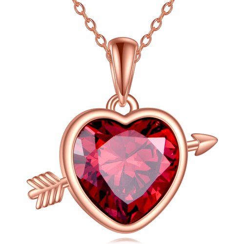 Sterling Silver with Rose Gold Plated Cubic Zirconia Arrow & Heart Pendant Necklace