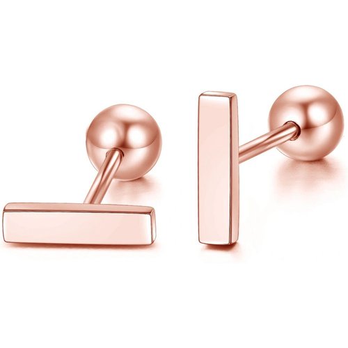 14K Rose Gold Bar Stud Earrings