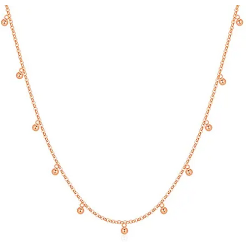 14K Rose Gold Bead Dangling Chain Necklace for Women