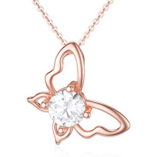 14K Rose Gold Circular Shaped Moissanite Butterfly Pendant Necklace