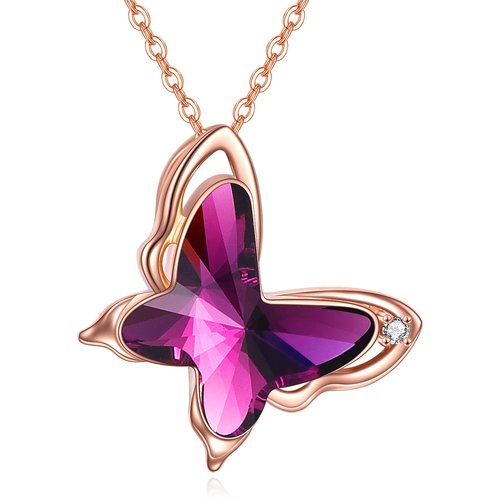 14K Rose Gold Crystal Butterfly Pendant Necklace