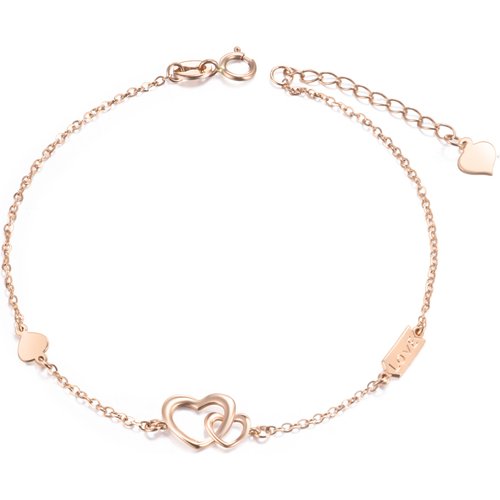 14K Rose Gold Interlocking Hearts Charm Bracelet With Engraved Word For Women