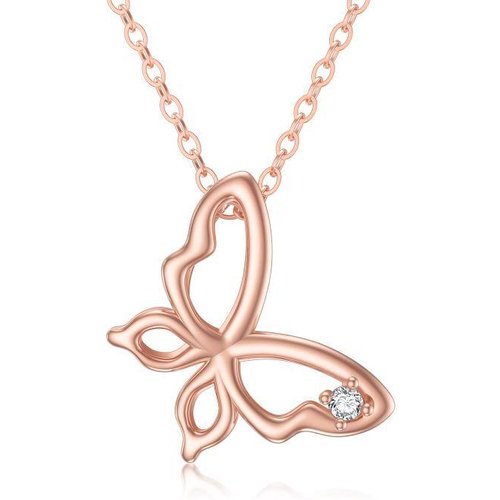 14K Rose Gold Moissanite Butterfly Pendant Necklace