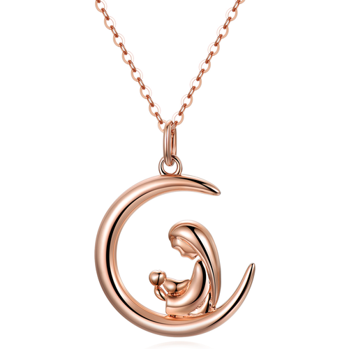 14K Rose Gold Mother & Daughter Moon Necklace for Women