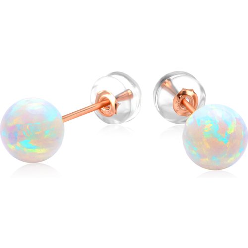 18K Rose Gold Opal Bead Stud Earrings
