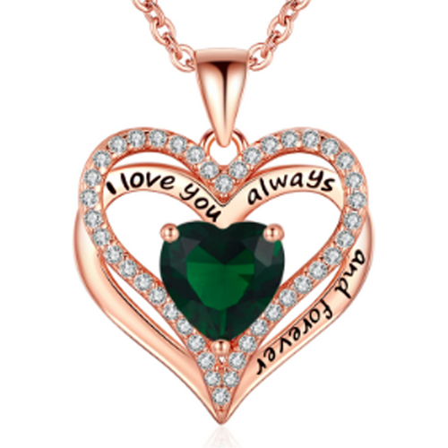 14K Rose Gold Personalized Birthstone Engraving Heart Necklace for Women