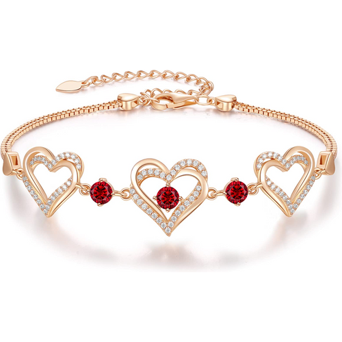 14K Rose Gold Personalized Birthstone Heart With Heart Charm Bracelet for Women