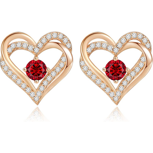 14K Rose Gold Personalized Birthstone Heart Stud Earrings for Women