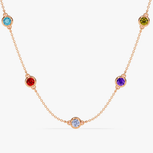 Sterling Silver with Rose Gold Plated Round Cut Personalized Birthstone Sisters Pendant Necklace