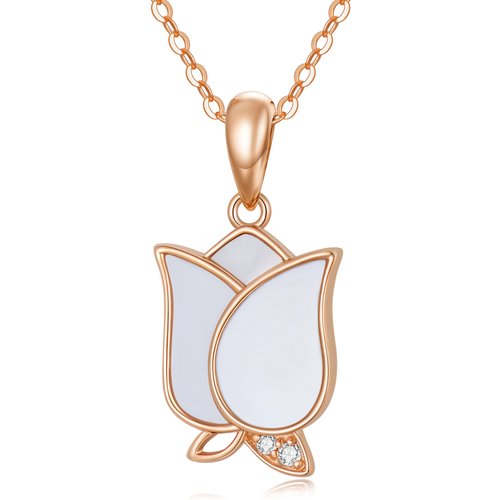 14K Rose Gold Rose Flower Pendant Necklace Jewelry Gift For Her