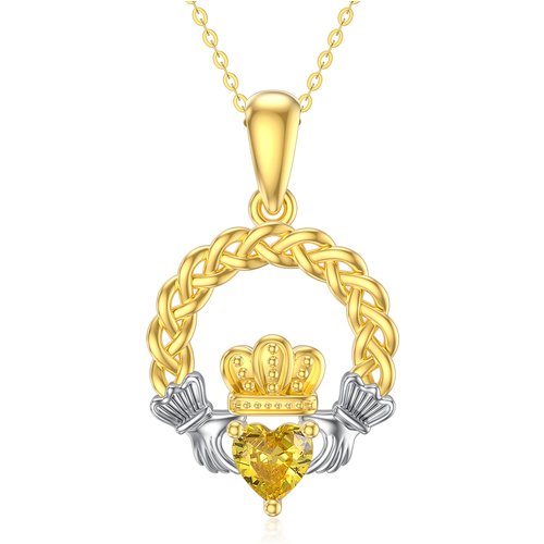 9K Silver & Gold Heart Cubic Zirconia Celtic Knot Pendant Necklace
