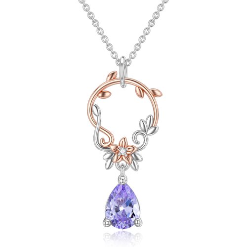 14K Silver & Rose Gold Cubic Zirconia Circle Pendant Necklace
