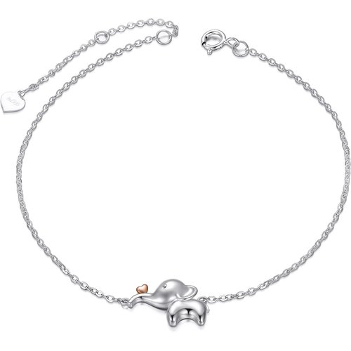 14K Gold Two-Tone Elephant & Heart Single Layer Anklet For Women