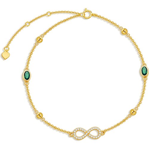 14K Gold Cubic Zirconia Infinite Symbol Single Layer Charm Anklet