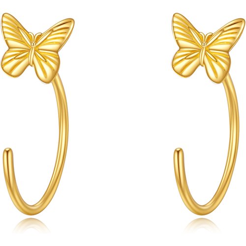 14K Solid Gold Butterlfy Half Huggie Hoop Earrings Jewelry Gifts