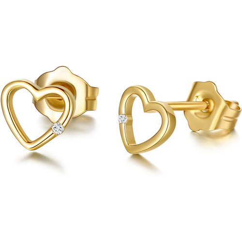 14K Gold Circular Shaped Diamond Heart Stud Earrings