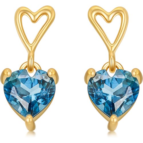 14K Solid Gold Natural London Blue Topaz Drop Earrings for Women Mom