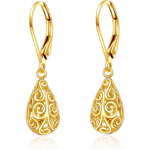 14K Gold Drop Shape & Filament Drop Earrings