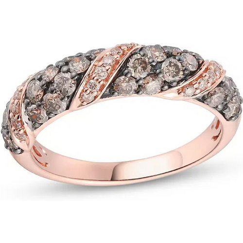 14K Rose Gold Round Cut Diamond Stackable Ring Fancy Color I1 Clarity 3EX IGI Certified