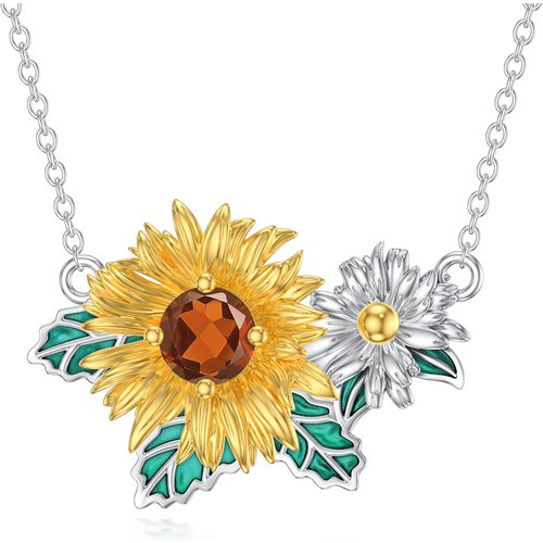 Sterling Silver Two-tone Crystal Daisy Pendant Necklace