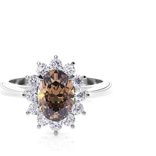 14K White Gold 1 to 3.5 CT.T.W. Oval Lab Created Diamond Custom Engagement Ring Brown Color VVS1 IGI Certified
