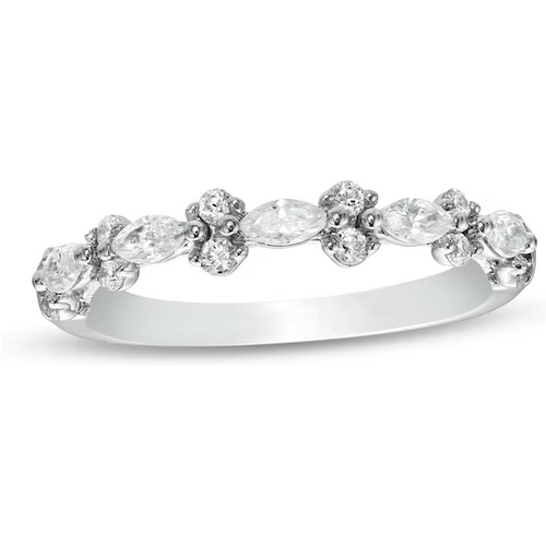 14K White Gold 0.5 CT. T.W. Round Marquise Diamond Wedding Ring D Color VVS1-VS1 Clarity 3EX