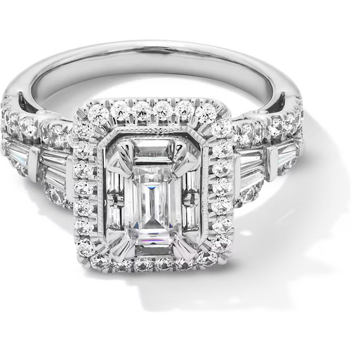 14K White Gold 1 to 3.5 CT.T.W. Emerald Cut Lab Created Diamond Frame Split Shank Bridal Set D-VVS1 IGI Certified