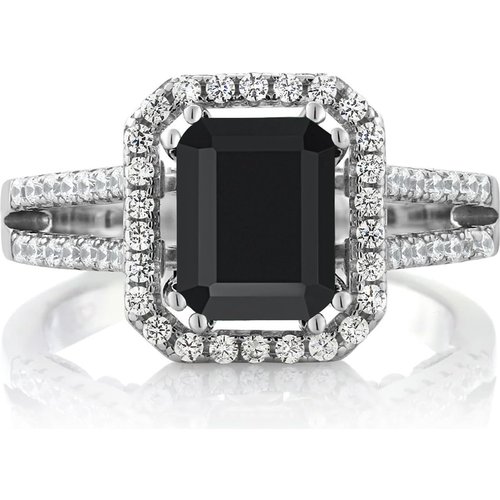 14K White Gold 2CT Emerald Cut Agate Moissanite Personalized Engraving Engagement Ring