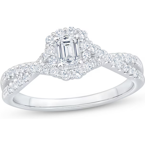 14K White Gold 0.5 to 3 CT Emerald Lab Created Diamond Custom Engagement Ring D Color VVS1-VS1 Clarity 3EX