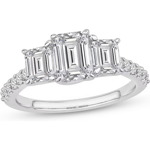 14K White Gold 2 CT.T.W. Emerald Lab Created Diamond Custom Engagement Ring VVS1 Clarity 3EX IGI Certified