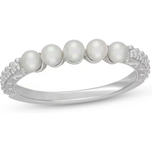 14K White Gold Round Cut Diamond & Pearl Custom Stackable Ring I Color I1 Clarity 3EX