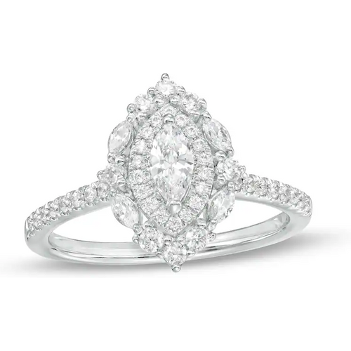 14K White Gold 1 to 3.5 CT. T.W Marquise Shaped Lab Created Diamond Engagement Ring D VVS1 Clarity 3EX IGI Certified